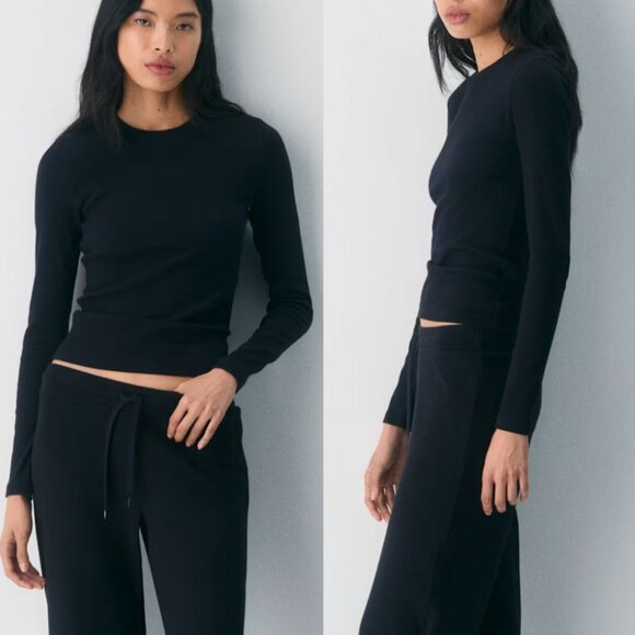 Aritzia Black Rib Long Sleeve Homestretch Top - Picture 1 of 1
